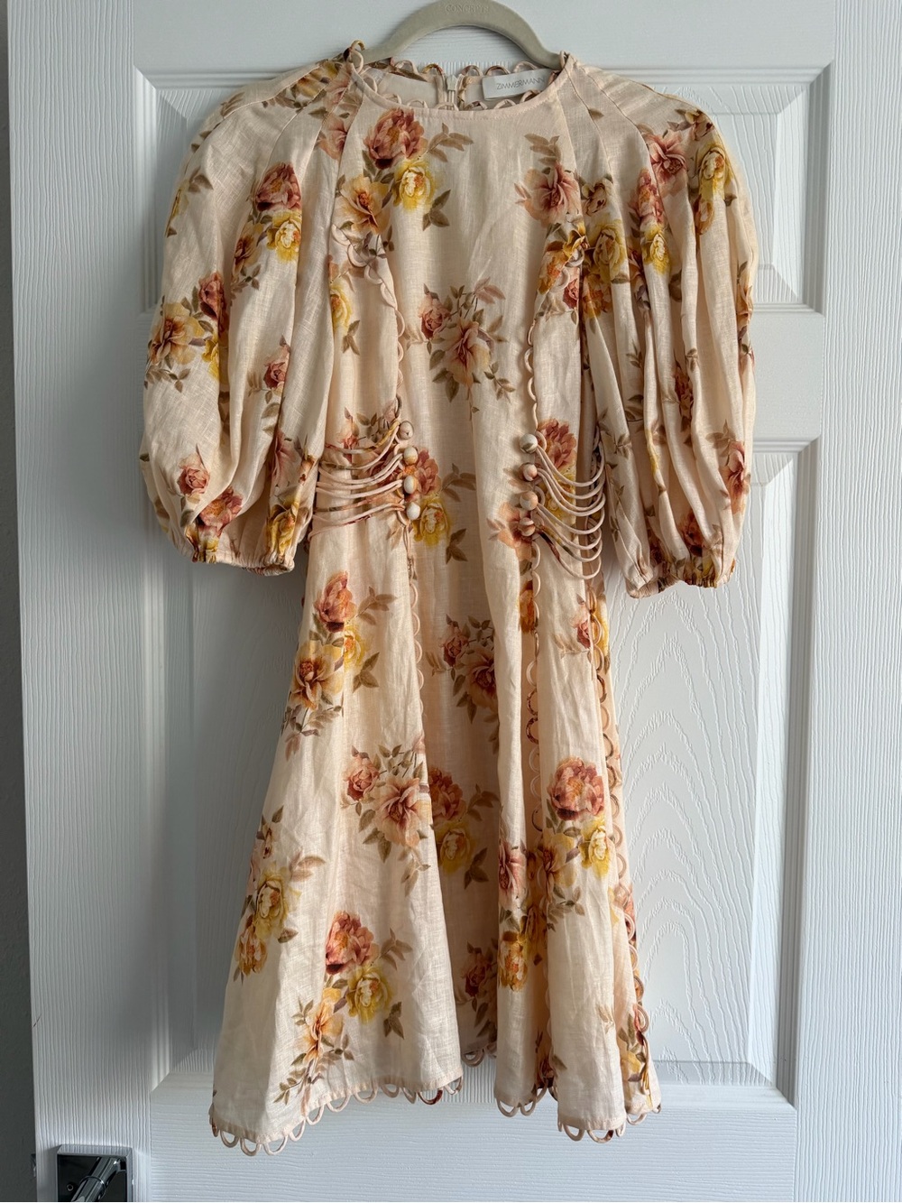Zimmermann Cream Mini Dress with Rose Print